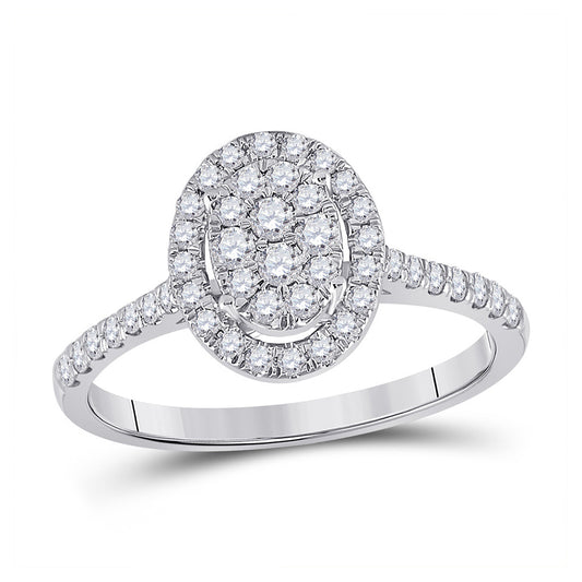 10K White Gold Round Diamond Oval Bridal Wedding Engagement Ring 1/2 Cttw, Womens Size: 5-10