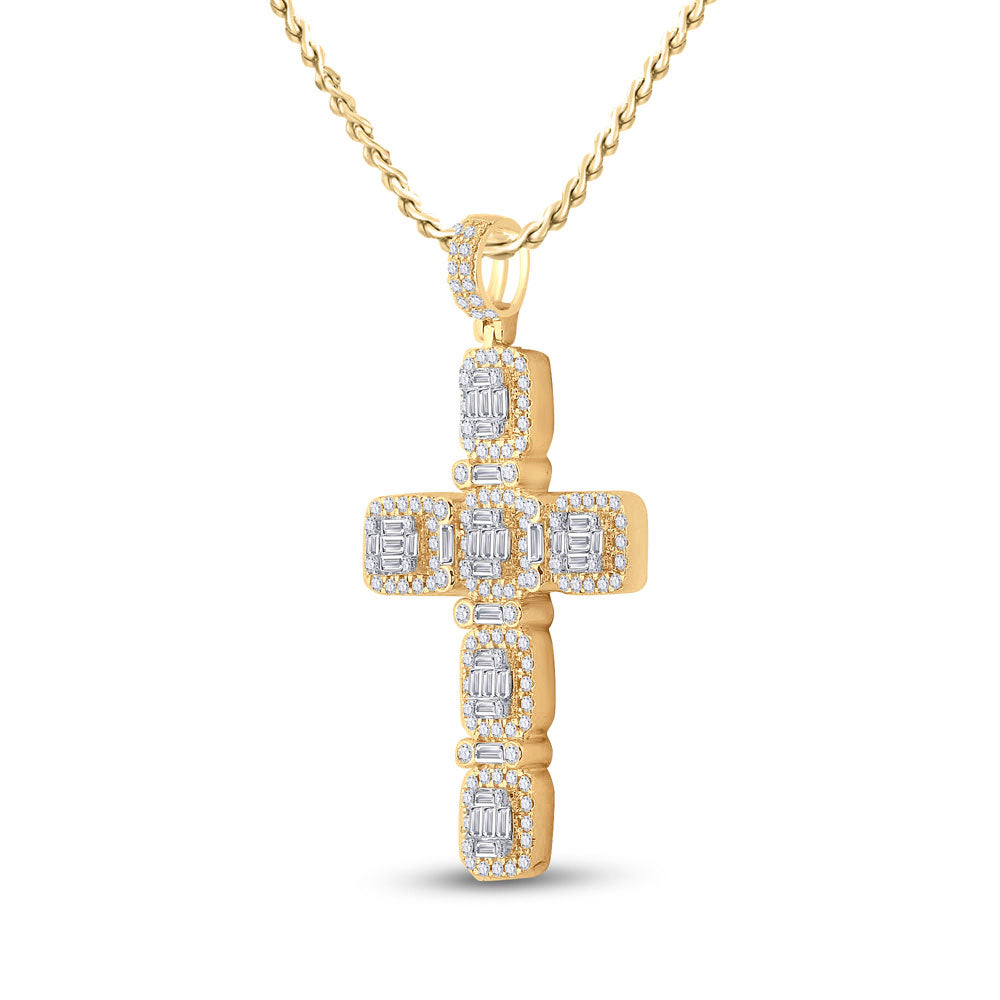 14K Yellow Gold Mens Round Diamond Cross Charm Pendant 2 Cttw