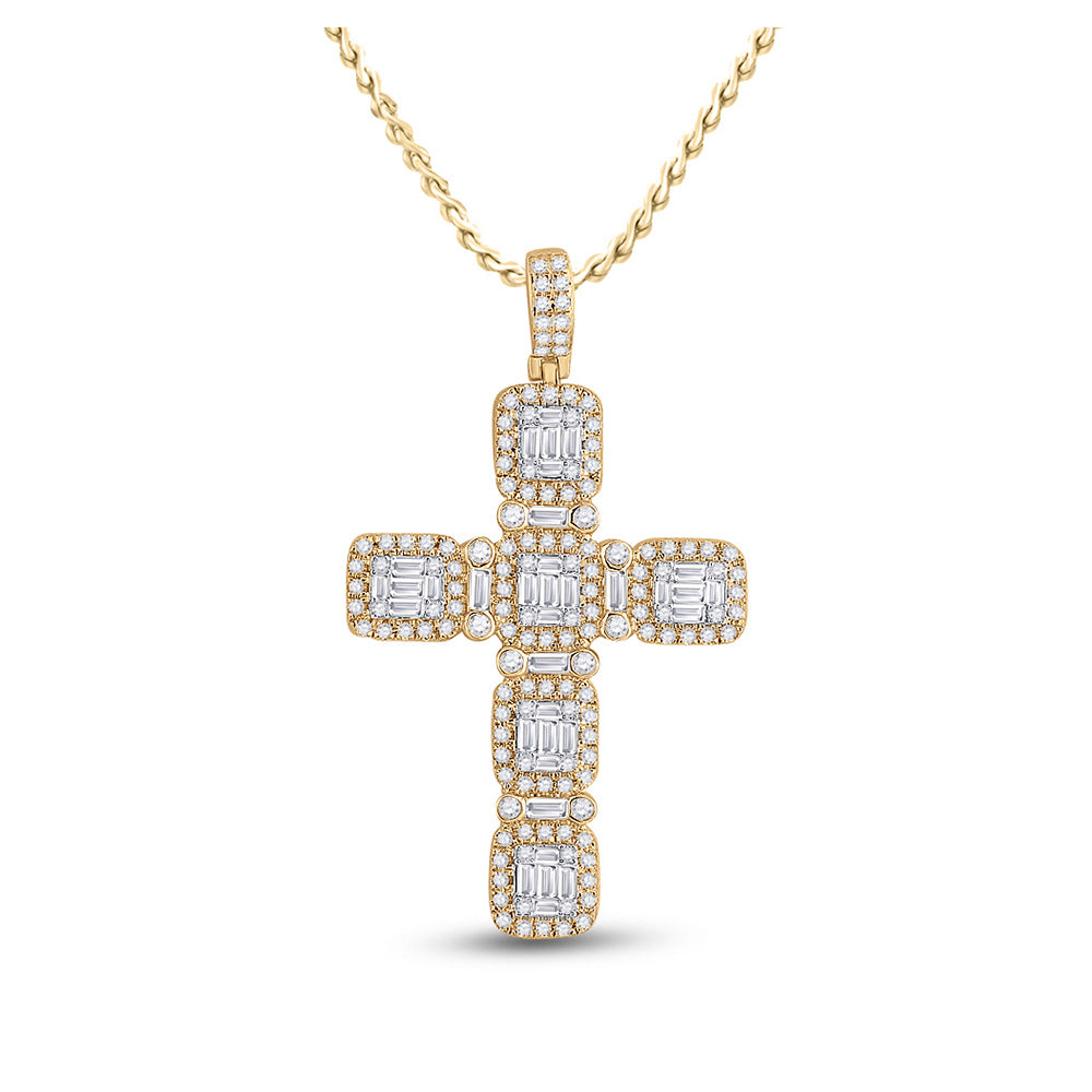 14K Yellow Gold Mens Round Diamond Cross Charm Pendant 2 Cttw