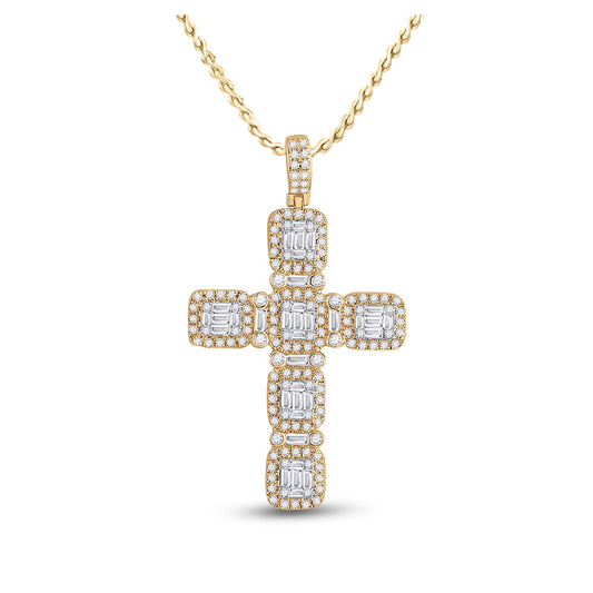 14K Yellow Gold Mens Round Diamond Cross Charm Pendant 2 Cttw