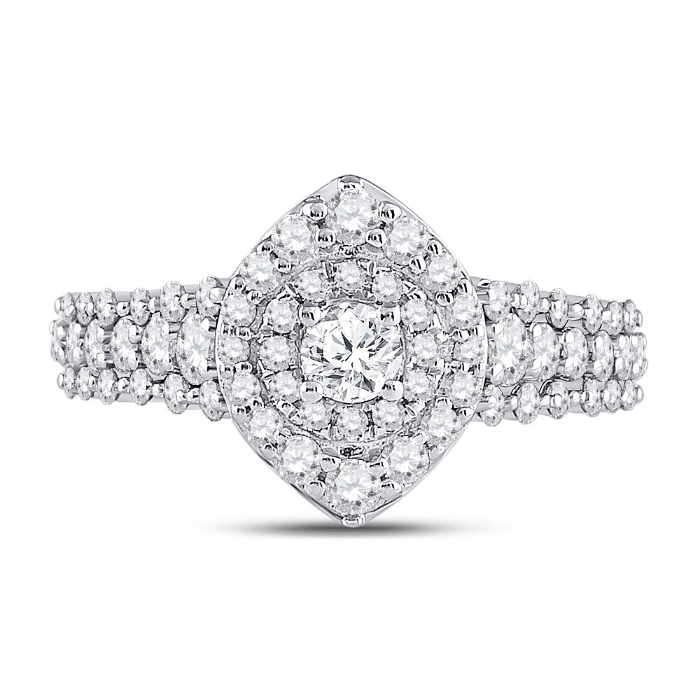 14K White Gold Round Diamond Halo Bridal Wedding Engagement Ring 1-1/5 Cttw, Womens Size: 5-10