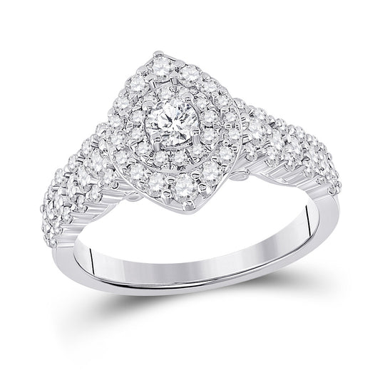 14K White Gold Round Diamond Halo Bridal Wedding Engagement Ring 1-1/5 Cttw, Womens Size: 5-10
