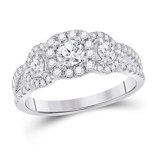14K White Gold Round Diamond 3-stone Bridal Wedding Engagement Ring 1-1/4 Cttw, Womens Size: 5-10
