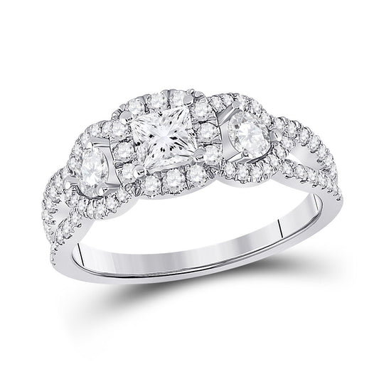 14K White Gold Princess Diamond 3-stone Bridal Wedding Engagement Ring 1-1/3 Cttw, Womens Size: 5-10
