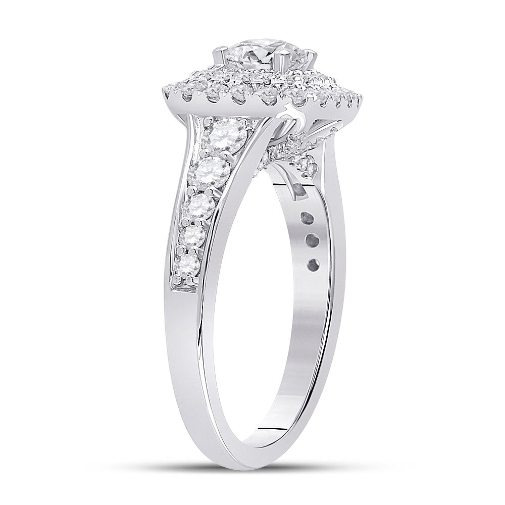 14K White Gold Round Diamond Halo Bridal Wedding Engagement Ring 1-3/4 Cttw, Womens Size: 5-10
