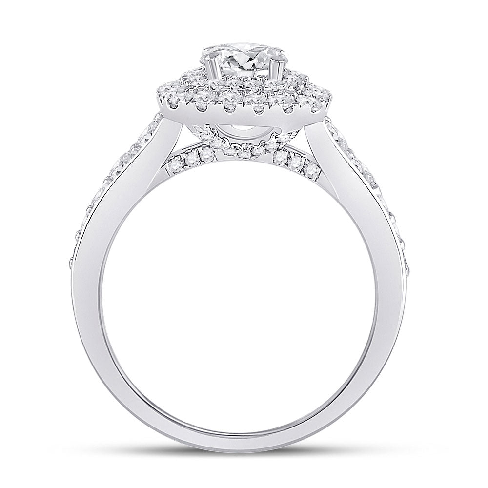 14K White Gold Round Diamond Halo Bridal Wedding Engagement Ring 1-3/4 Cttw, Womens Size: 5-10