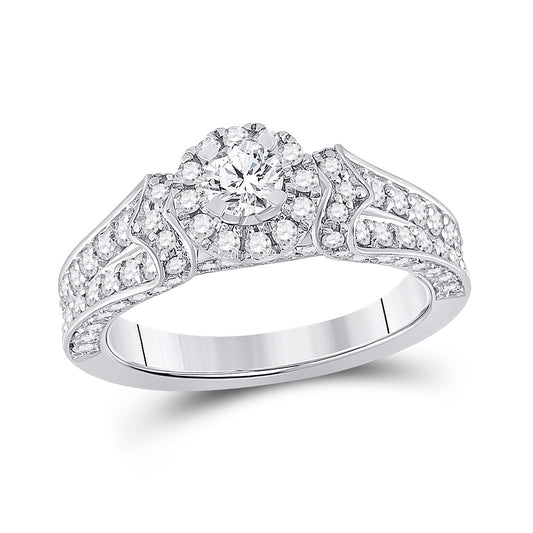 14K White Gold Round Diamond Halo Bridal Wedding Engagement Ring 1-1/5 Cttw, Womens Size: 5-10