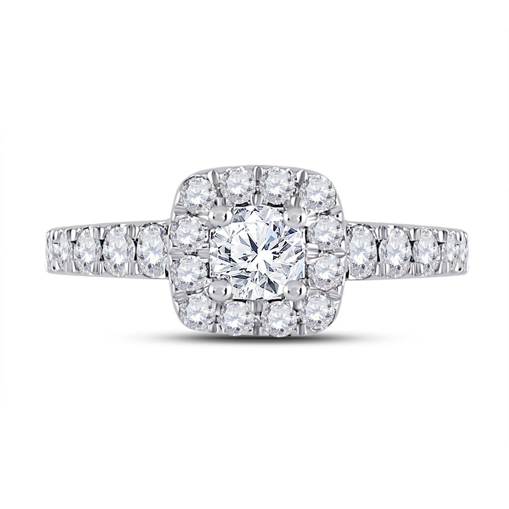 14K White Gold Round Diamond Halo Bridal Wedding Engagement Ring 1-1/2 Cttw, Womens Size: 5-10