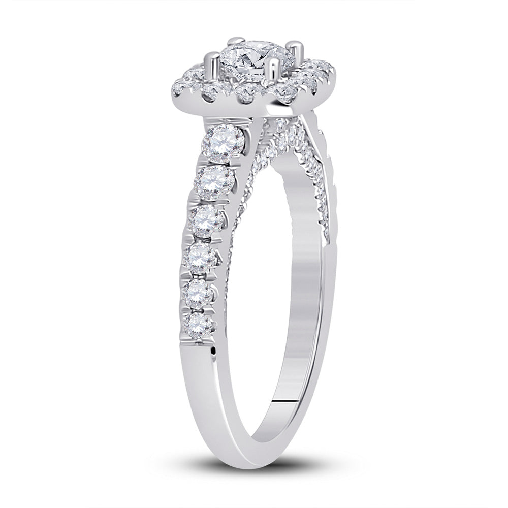 14K White Gold Round Diamond Halo Bridal Wedding Engagement Ring 1-1/2 Cttw, Womens Size: 5-10