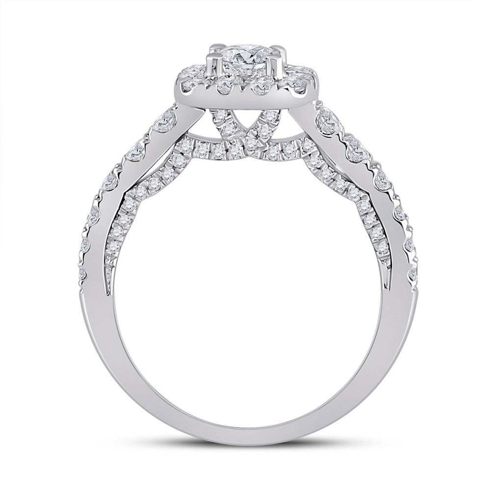 14K White Gold Round Diamond Halo Bridal Wedding Engagement Ring 1-1/2 Cttw, Womens Size: 5-10