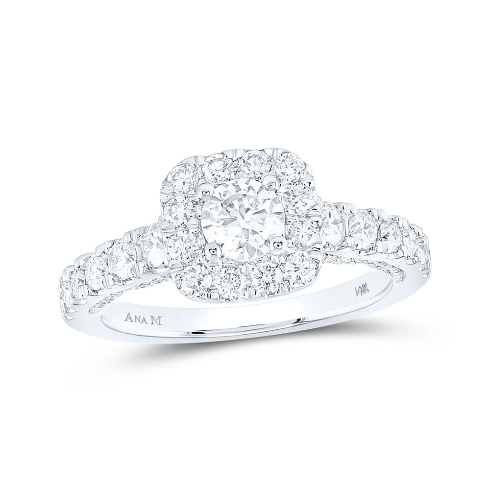 14K White Gold Round Diamond Halo Bridal Wedding Engagement Ring 1-1/2 Cttw, Womens Size: 5-10