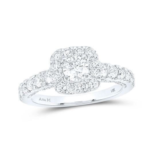 14K White Gold Round Diamond Halo Bridal Wedding Engagement Ring 1-1/2 Cttw, Womens Size: 5-10