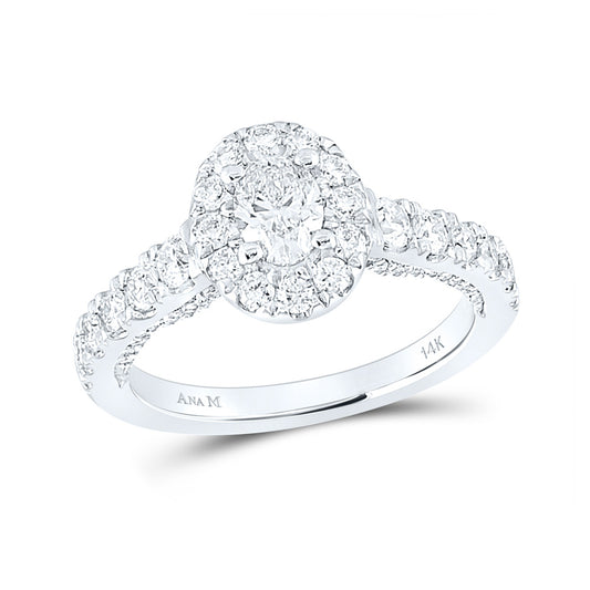 14K White Gold Oval Diamond Halo Bridal Wedding Engagement Ring 1-1/2 Cttw, Womens Size: 5-10