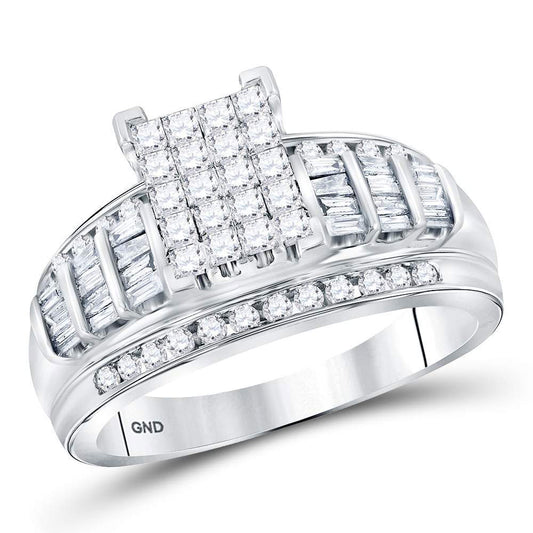14K White Gold Princess Diamond Cluster Bridal Wedding Engagement Ring 1 Cttw, Womens Size: 5-10