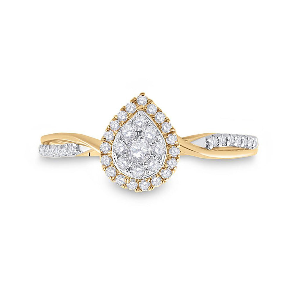 14K Yellow Gold Womens Round Diamond Teardrop Cluster Ring 1/3 Cttw, Womens Size: 5-10