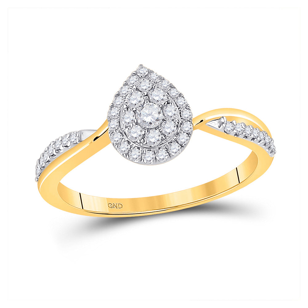 14K Yellow Gold Womens Round Diamond Teardrop Cluster Ring 1/3 Cttw, Womens Size: 5-10