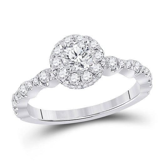 14K White Gold Round Diamond Halo Bridal Wedding Engagement Ring 1 Cttw, Womens Size: 5-10