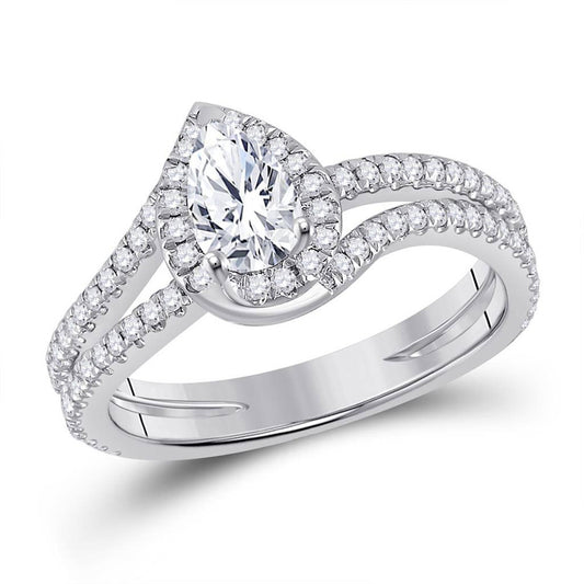 14K White Gold Pear Diamond Halo Bridal Wedding Engagement Ring 1 Cttw, Womens Size: 5-10