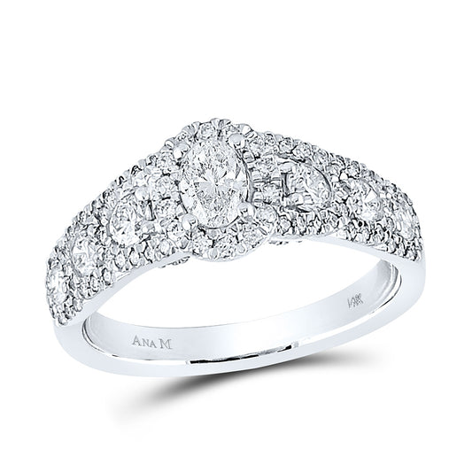 14K White Gold Oval Diamond Halo Bridal Wedding Engagement Ring 1-1/5 Cttw, Womens Size: 5-10