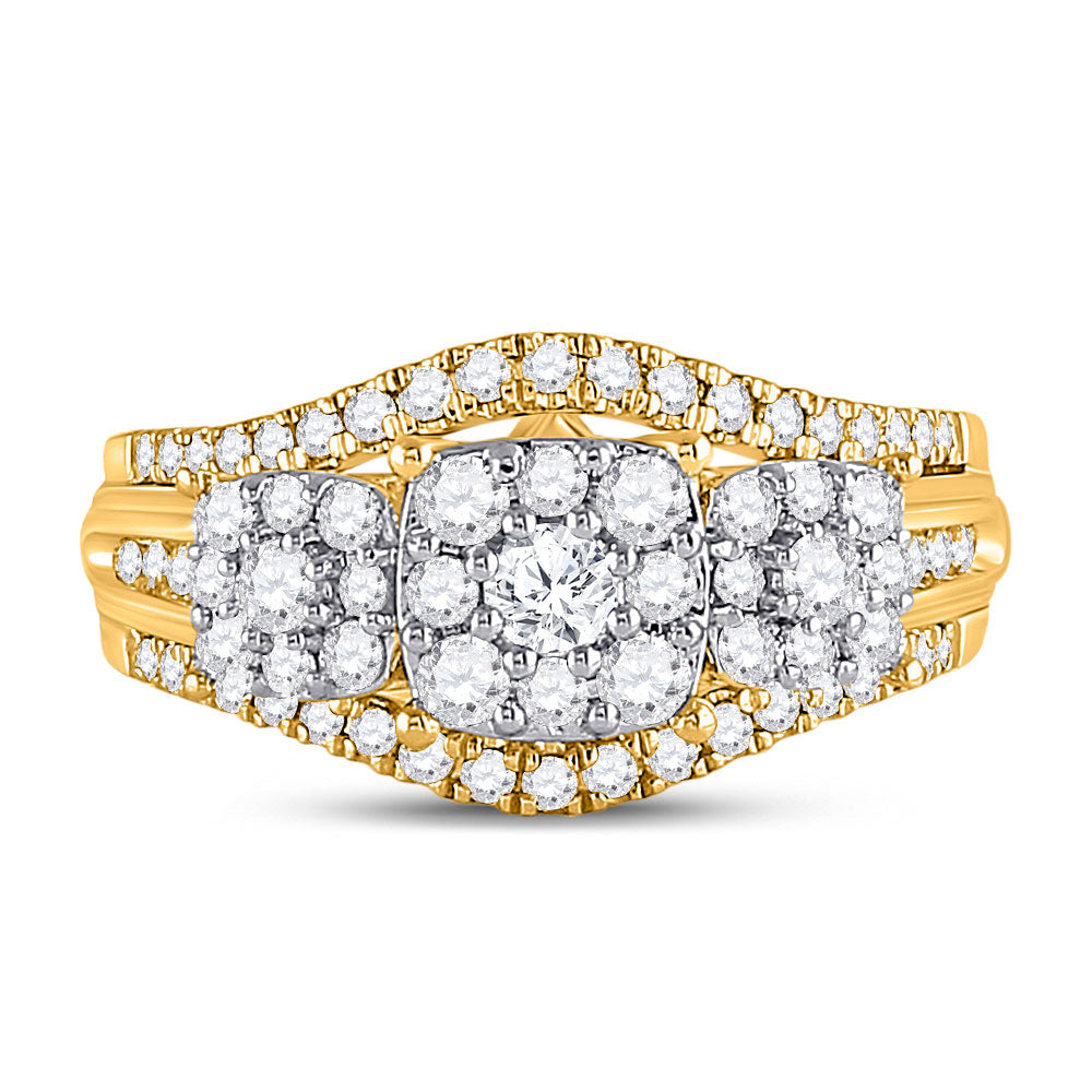 10K Yellow Or White Gold  Womens Round Diamond Cluster 3-stone Ring 1 Cttw, Womens Size: 5-10