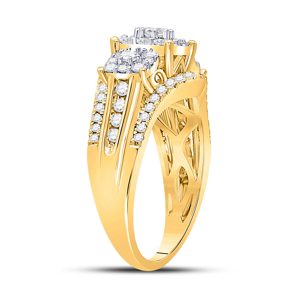 10K Yellow Or White Gold  Womens Round Diamond Cluster 3-stone Ring 1 Cttw, Womens Size: 5-10