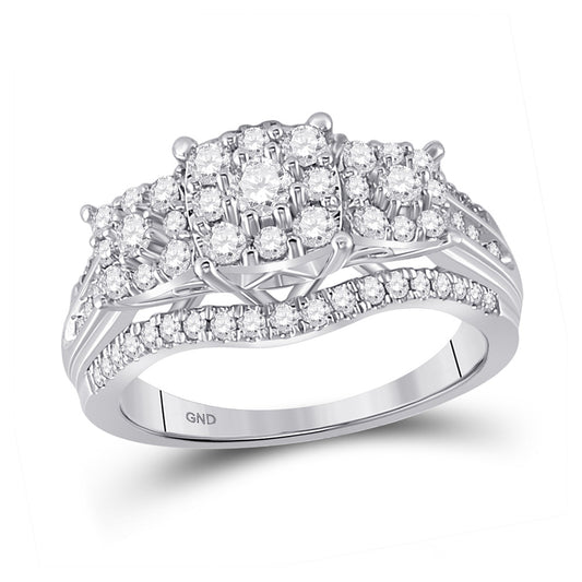 10K Yellow Or White Gold  Womens Round Diamond Cluster 3-stone Ring 1 Cttw, Womens Size: 5-10