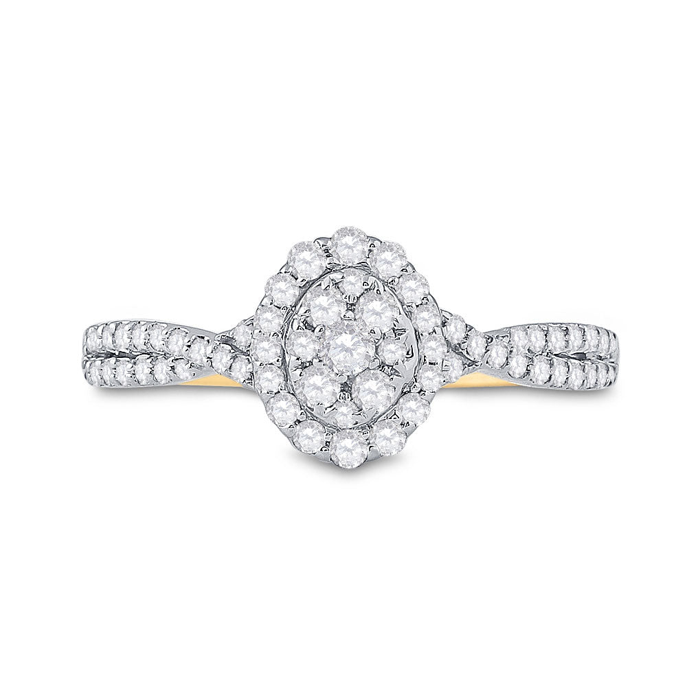 10K Yellow Or White Gold  Womens Round Diamond Oval Cluster Ring 1/2 Cttw, Womens Size: 5-10