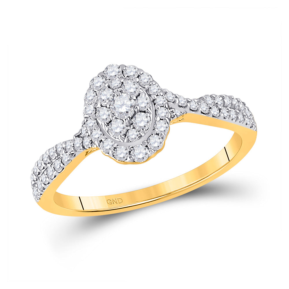 10K Yellow Or White Gold  Womens Round Diamond Oval Cluster Ring 1/2 Cttw, Womens Size: 5-10