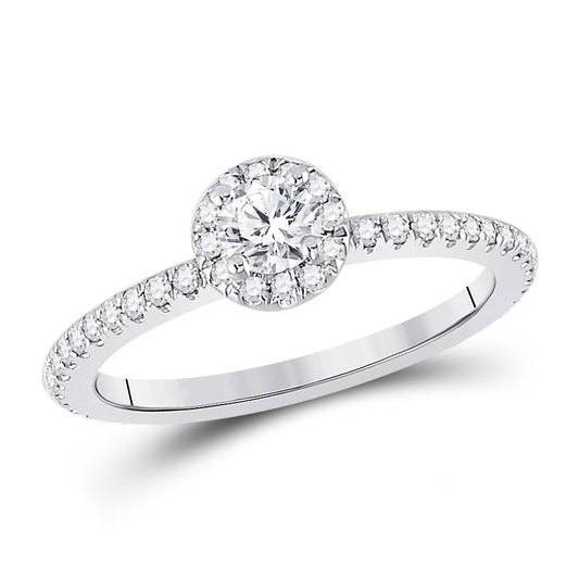 14K White Gold Round Diamond Halo Bridal Wedding Engagement Ring 5/8 Cttw, Womens Size: 5-10