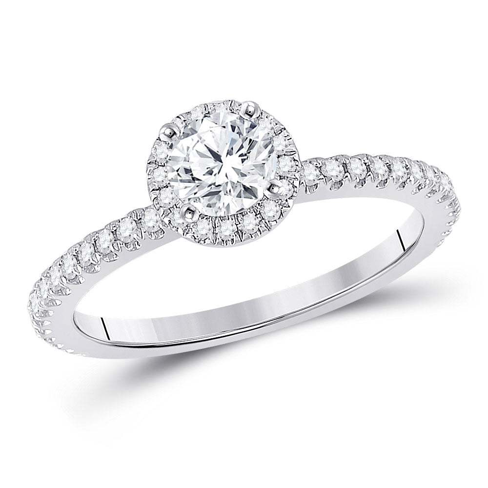 14K White Gold Round Diamond Halo Bridal Wedding Engagement Ring 7/8 Cttw, Womens Size: 5-10
