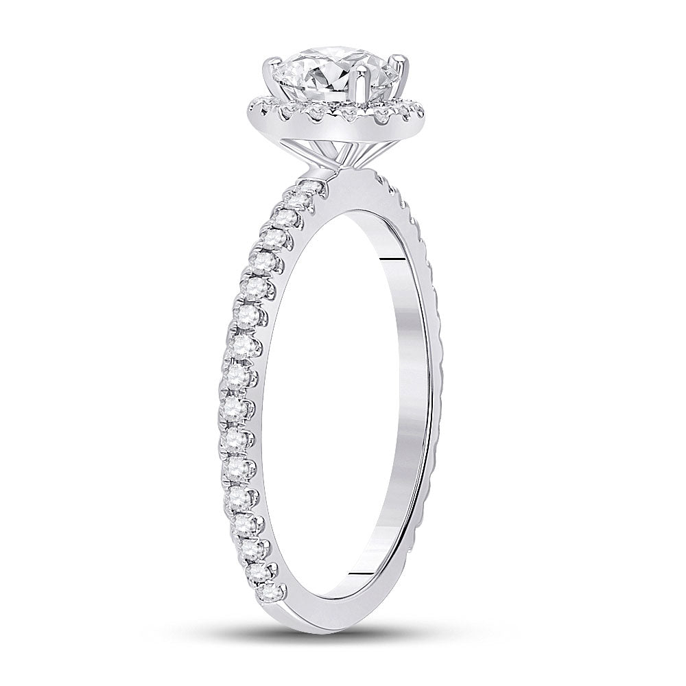 14K White Gold Round Diamond Halo Bridal Wedding Engagement Ring 1 Cttw, Womens Size: 5-10