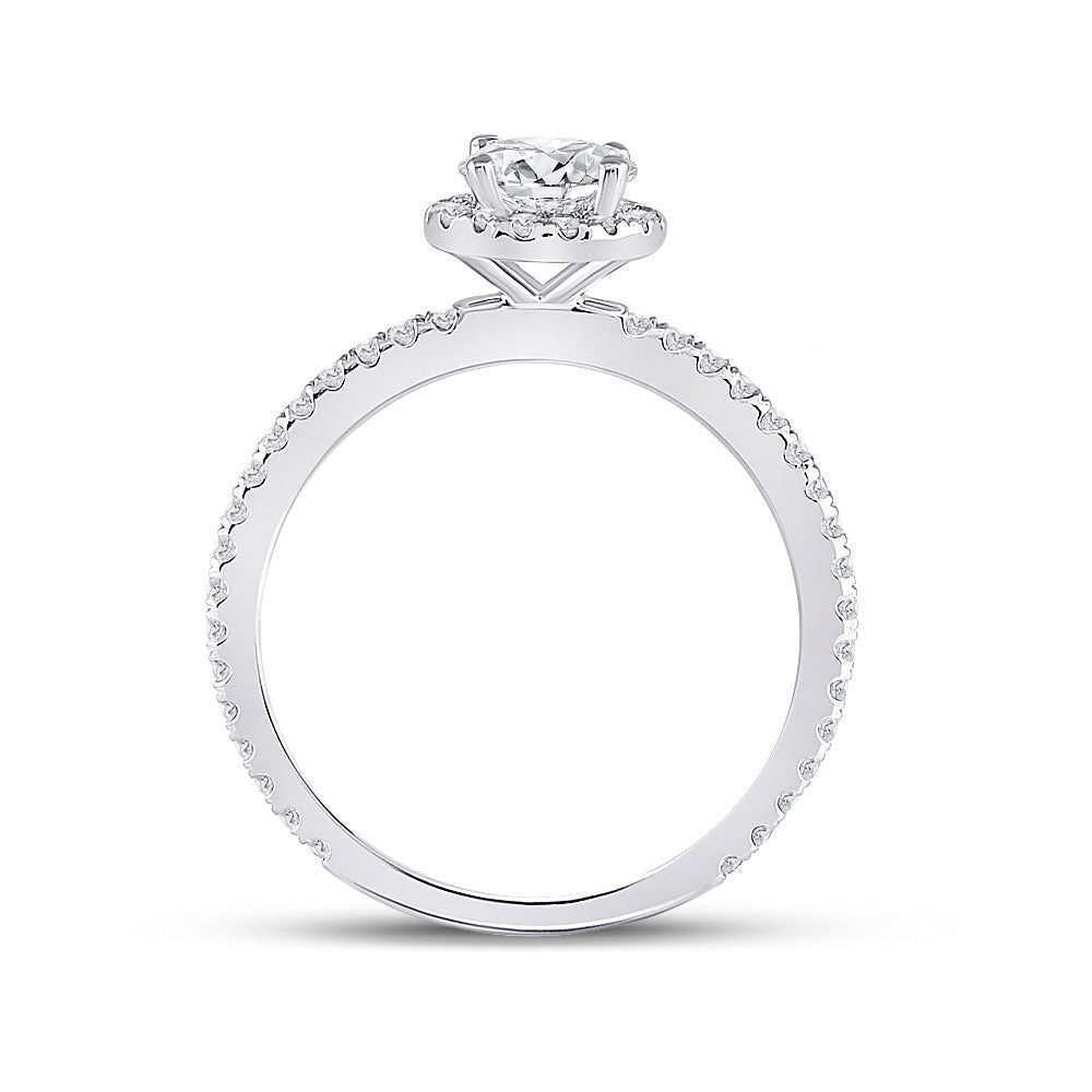 14K White Gold Round Diamond Halo Bridal Wedding Engagement Ring 1 Cttw, Womens Size: 5-10