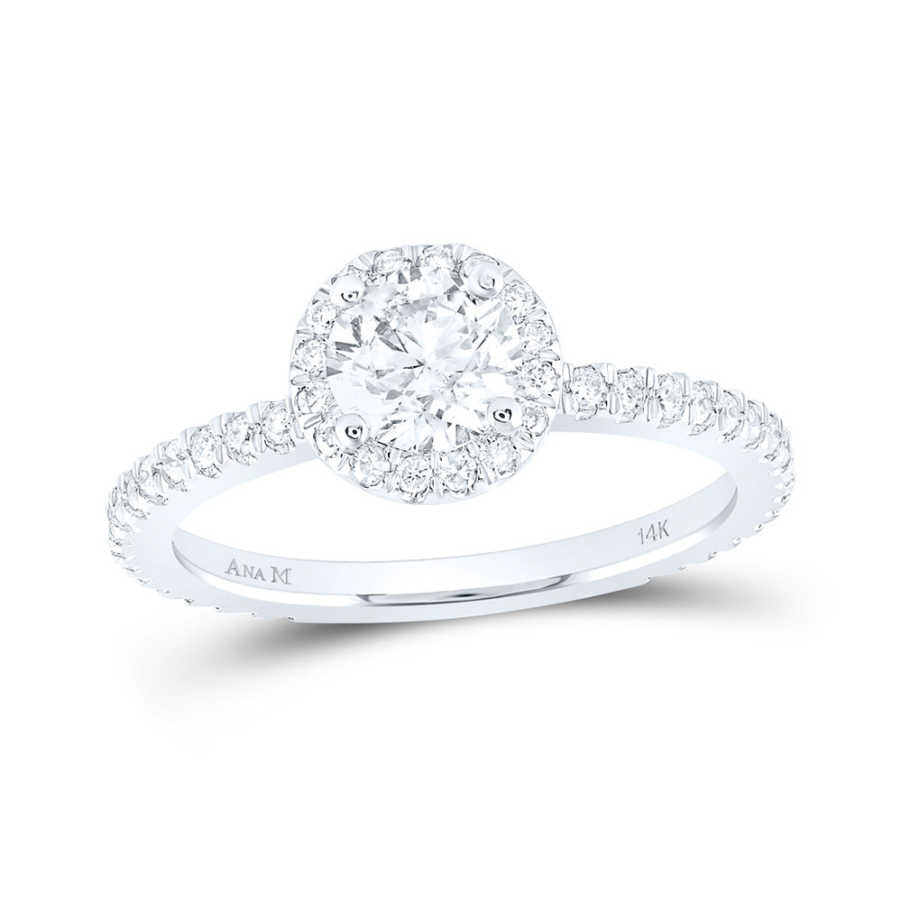 14K White Gold Round Diamond Halo Bridal Wedding Engagement Ring 1 Cttw, Womens Size: 5-10