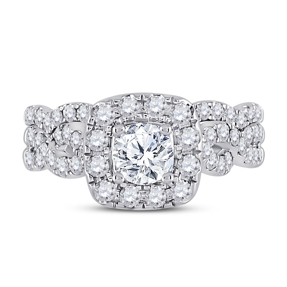 14K White Gold Round Diamond Bridal Wedding Ring Band Set 1-1/2 Cttw, Womens Size: 5-10