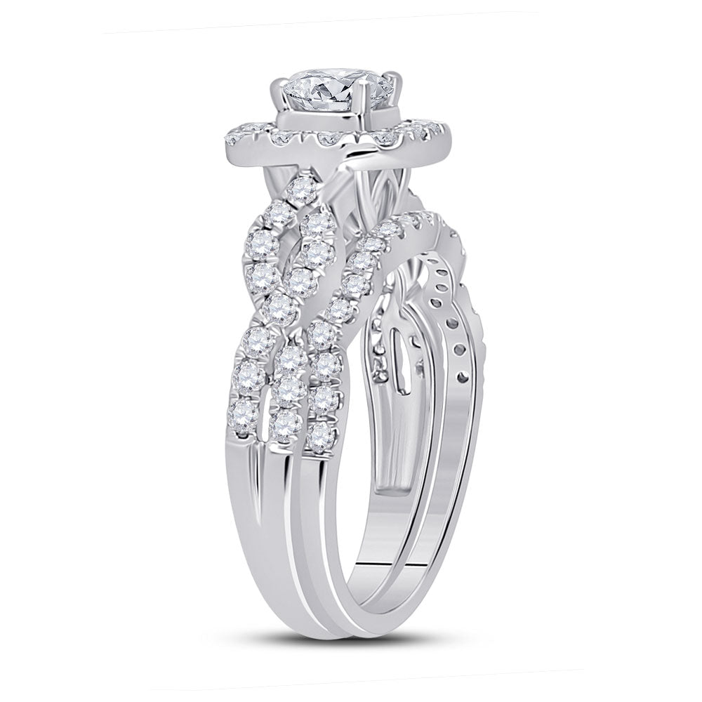 14K White Gold Round Diamond Bridal Wedding Ring Band Set 1-1/2 Cttw, Womens Size: 5-10