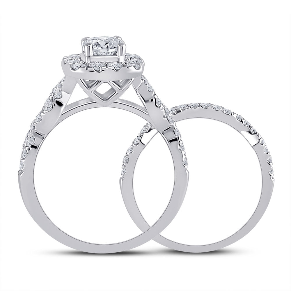14K White Gold Round Diamond Bridal Wedding Ring Band Set 1-1/2 Cttw, Womens Size: 5-10