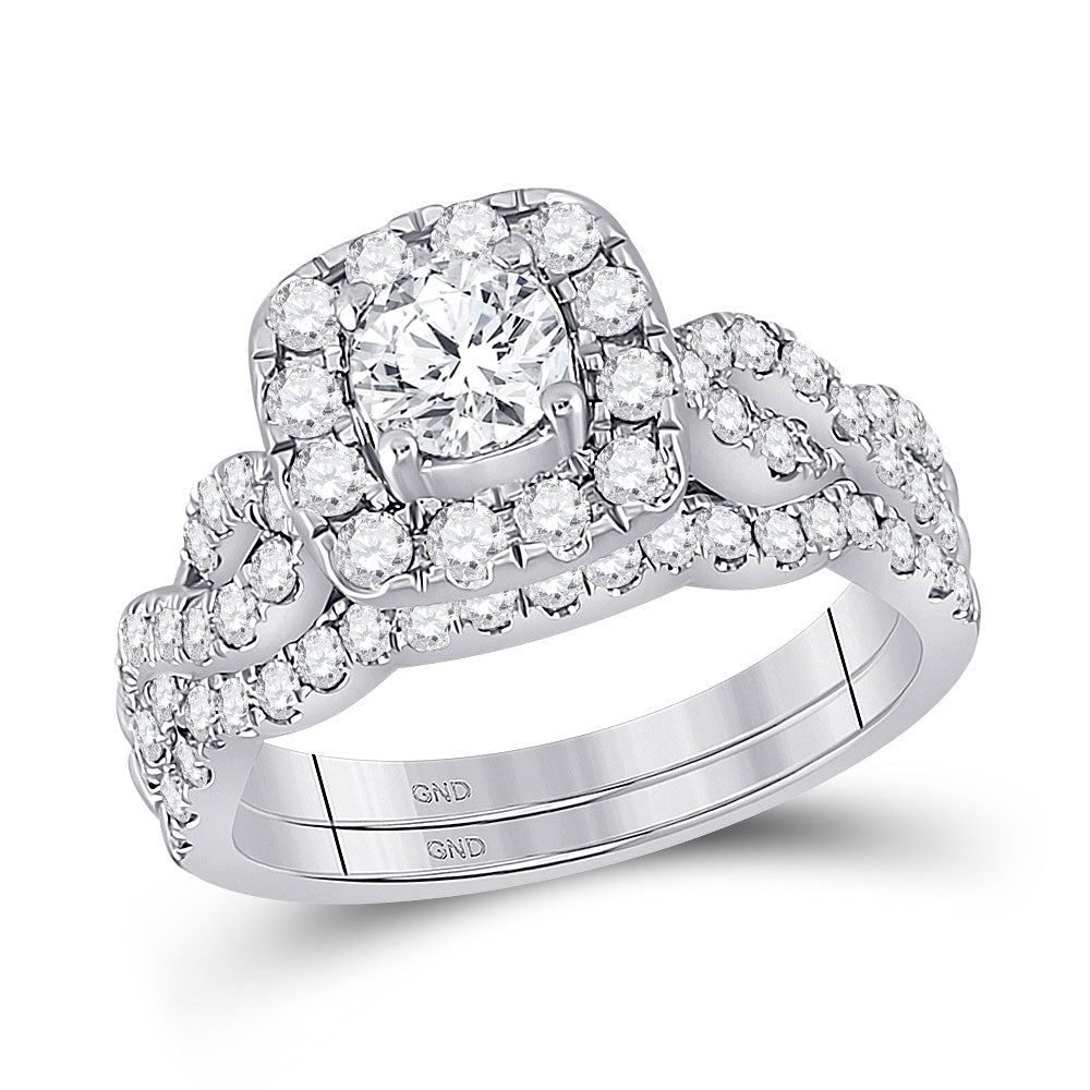 14K White Gold Round Diamond Bridal Wedding Ring Band Set 1-1/2 Cttw, Womens Size: 5-10