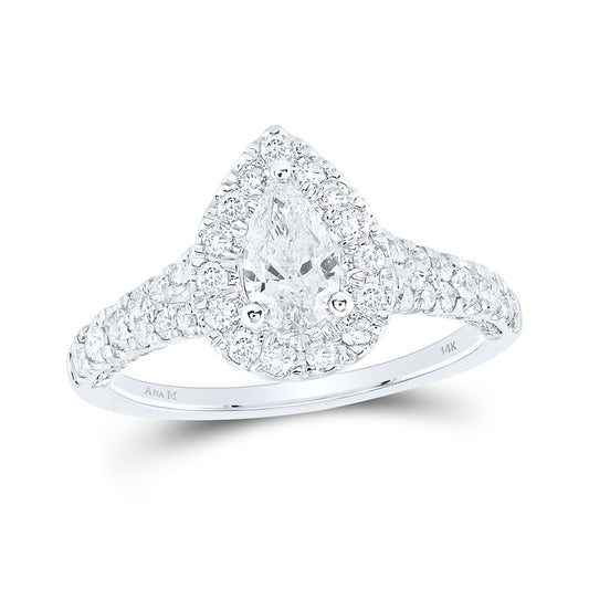 14K White Gold Pear Diamond Halo Bridal Wedding Engagement Ring 1-1/4 Cttw, Womens Size: 5-10