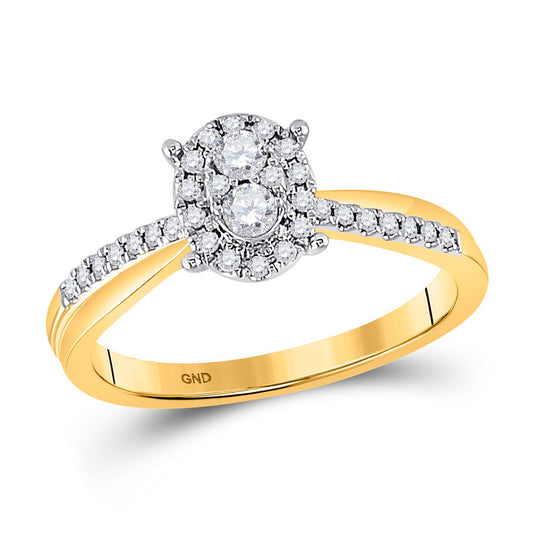 10K Yellow Gold Womens Round Diamond Oval Cluster Ring 1/4 Cttw, Womens Size: 5-10