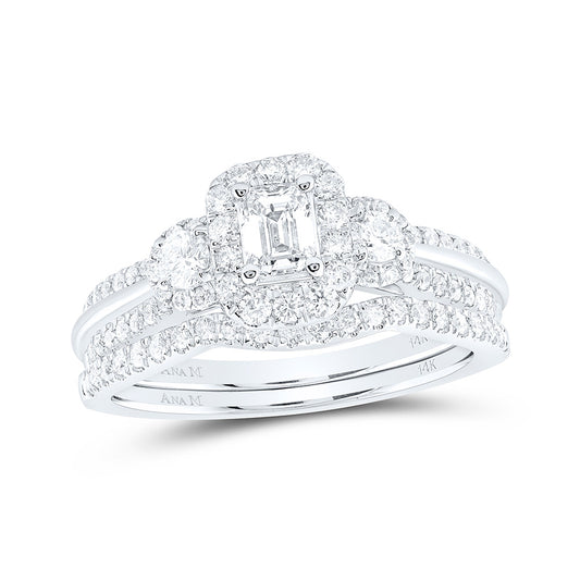 14K White Or Yellow Gold Emerald Diamond Bridal Wedding Ring Band Set , Womens Size: 5-10