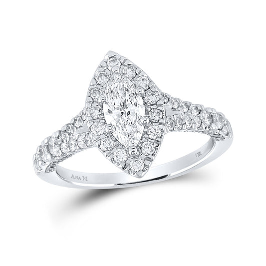 14K White Gold Marquise Diamond Halo Bridal Wedding Engagement Ring 1-1/4 Cttw, Womens Size: 5-10