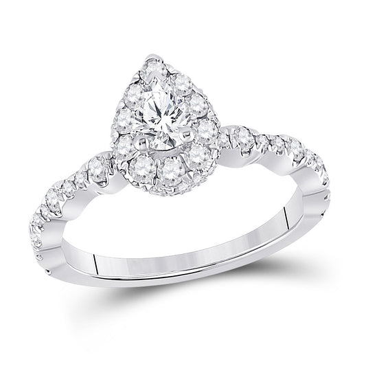 14K White Gold Pear Diamond Halo Bridal Wedding Engagement Ring 1 Cttw, Womens Size: 5-10