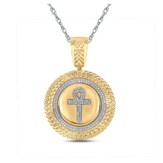 10K Yellow Gold Mens Round Diamond Ankh Circle Charm Pendant 1/2 Cttw