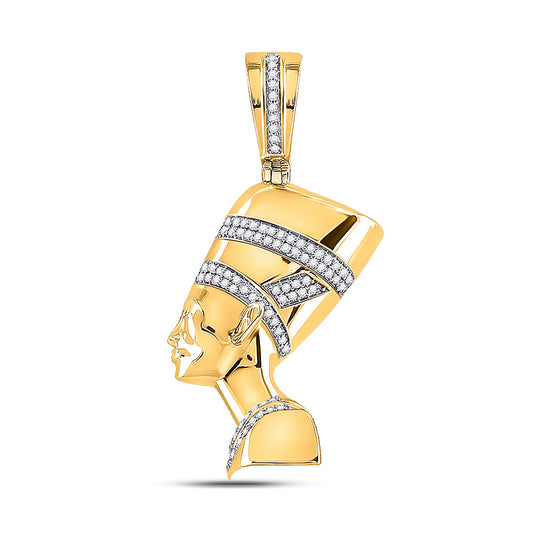 10K Yellow Gold Mens Round Diamond Nefertiti Pharaoh Charm Pendant 1/4 Cttw