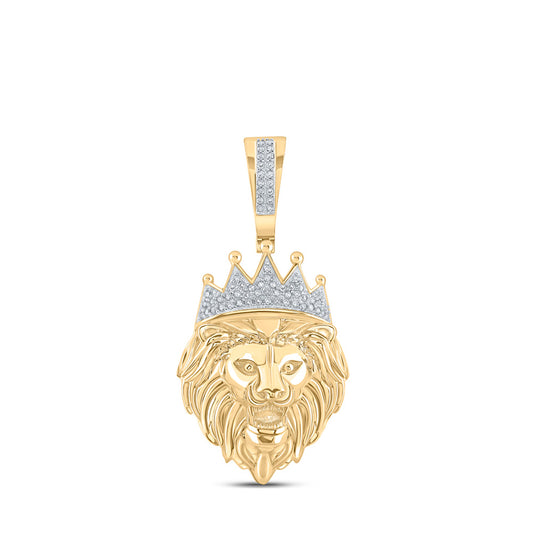 10K Yellow Gold Mens Round Diamond Lion Animal Charm Pendant 1/6 Cttw
