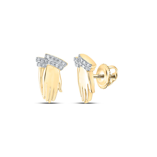 10K Yellow Gold Womens Round Diamond Praying Hands Earrings 1/12 Cttw