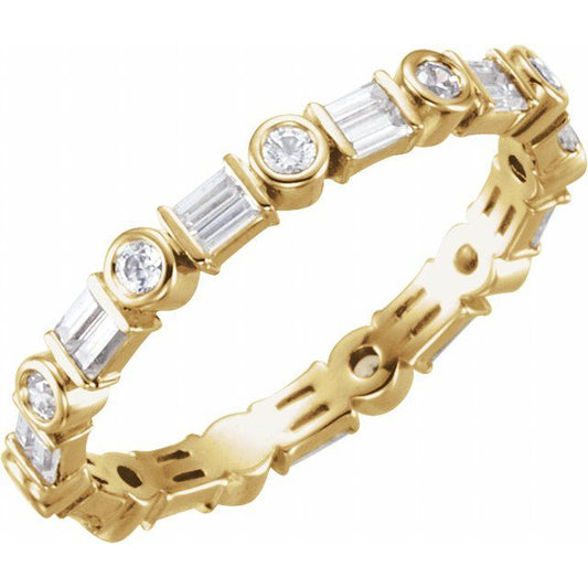 14K Yellow Gold Straight Baguette 2.5 X 1 Mm Si2-Si3, Ghi Polished 1/2 Ctw Natural Diamond Eternity Band, Size 7