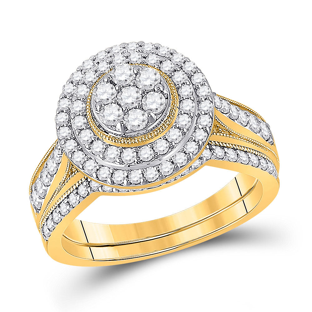 10K Yellow Gold His Hers Round Diamond Cluster Matching Wedding Set 1-1/4 Cttw, Womens Size: 5-10, Mens Size: 7-13