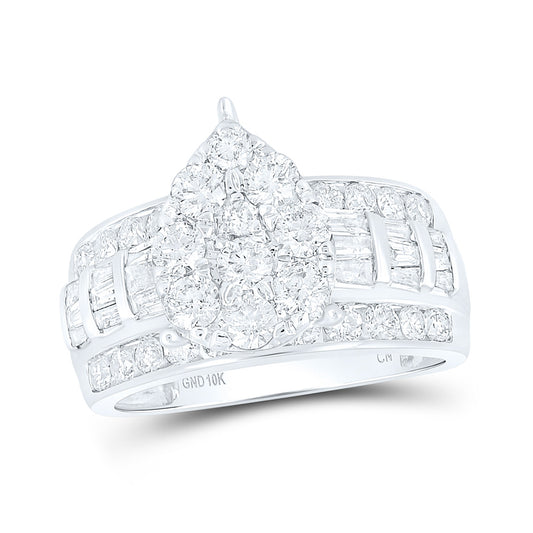 10K White Gold Round Diamond Pear Bridal Wedding Engagement Ring 2 Cttw, Womens Size: 5-10