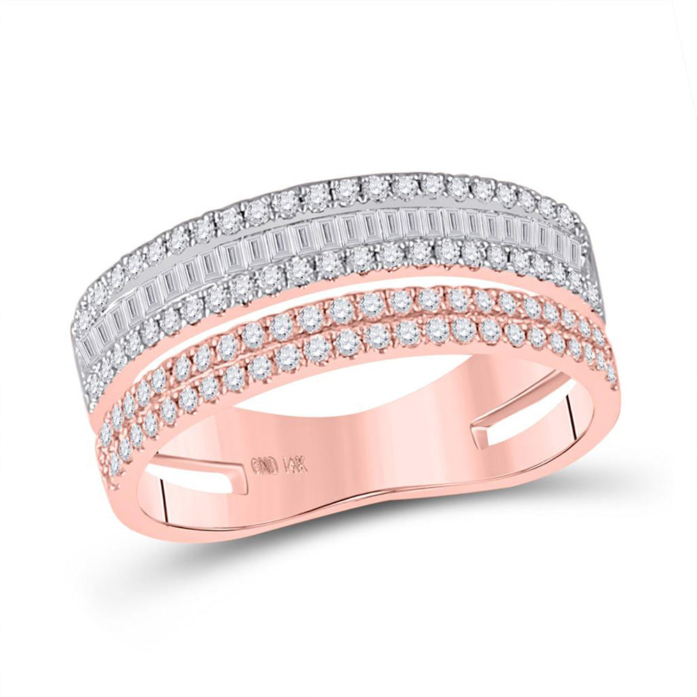 14K Rose Gold Womens Baguette Round Diamond Parallel Band Ring 3/4 Cttw, Womens Size: 5-10